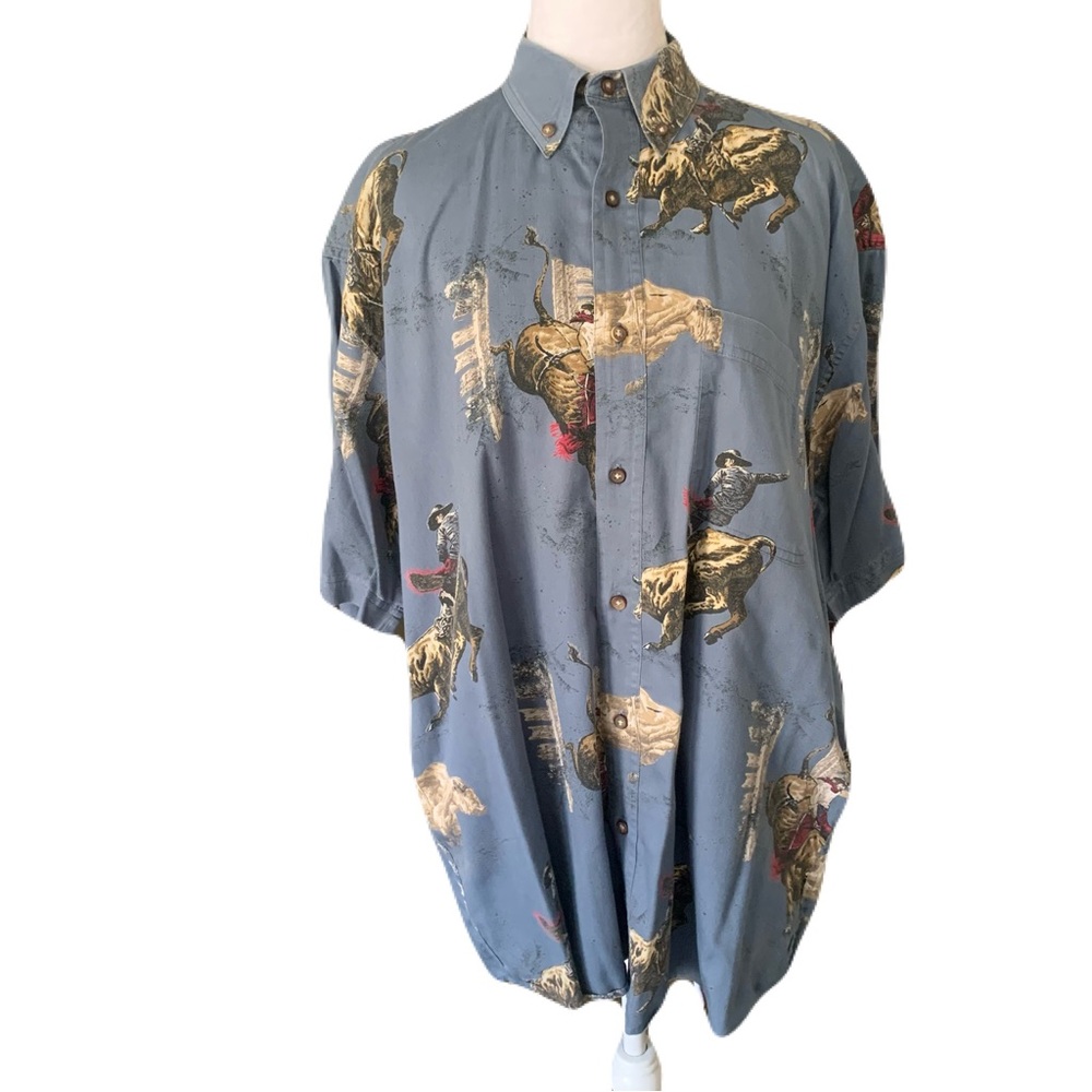 Bit & Bridle Men's Medium Blue Bill Rider Country Rodeo Western Graphic Shirt